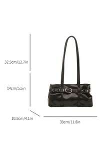 Fashion Solid Color PU Shoulder Bag, Strap Decor, Suitable For Women Shopping, Dating, Gift And Daily Use - Black - View 2