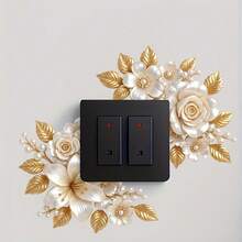 1PC 2D Flat Relief Floral Light Switch Wall Sticker, European Luxury Pearl Rose Wall Decal, Self-Adhesive Wall Switch Decor Sticker For Living Room Bedroom Background Wall - Multicolor - View 4