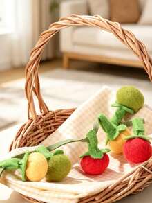 1//2/3/4pcs Persimmon Tomato Shaped Straw Cat Teaser Toy - Suitable For All Cat Breeds, Interactive Toy With Bell, Boredom Relief Toy, Suitable For All Sizes Of Kittens And Adult Cats - Multicolor - View 3