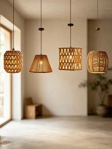 1pc Square Handmade Paper Rope Woven Pendant Light Shade, Bohemian Vintage Style Replacement Lampshade, E26/E27 Universal Lamp Base, Home Decor Lighting Accessory For B&B, Restaurant, Bar, Home, Halloween/Christmas Decoration, Soft Ceiling Pendant Light/Wall Lamp/Bedroom Lamp Shade - Semicircle - View 9