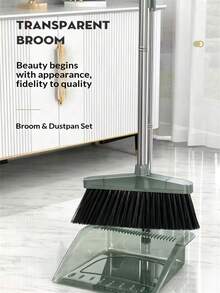 1 Set Transparent Stainless Steel Durable Broom And Dustpan, Thickened Transparent Dustpan, Wide Soft Bristle Brush, Suitable For Hard Floor Cleaning In Living Room, Bedroom, Bathroom And Kitchen - A - View 10