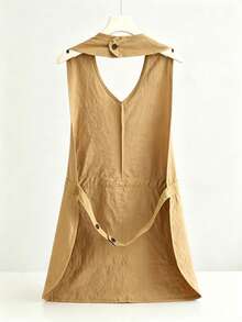 1pc Women's Halter V-Neck Linen Texture Art Apron, Multi-Pocket Design, Stain-Resistant & Breathable, Suitable For Painters, Art Studio Creation, Kitchen Cooking & Baking, Floral Arrangement, Home Cleaning & Barista Work - Multicolor - View 5
