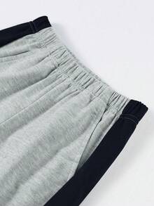 1pc Young BoyRetro American Side Stripe Patchwork Wide Leg Relaxed Fit Draped Casual Long Pants - Light Grey - View 8