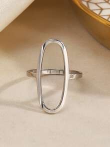 2PCS/1PC Stainless Steel Minimalist Geometric Oval Rings Suitable For Women's Daily And Party Wear - Multicolor - View 6
