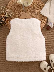 Autumn/Winter Baby Girls Cute Style Single Pocket Vest Outerwear - White - View 2