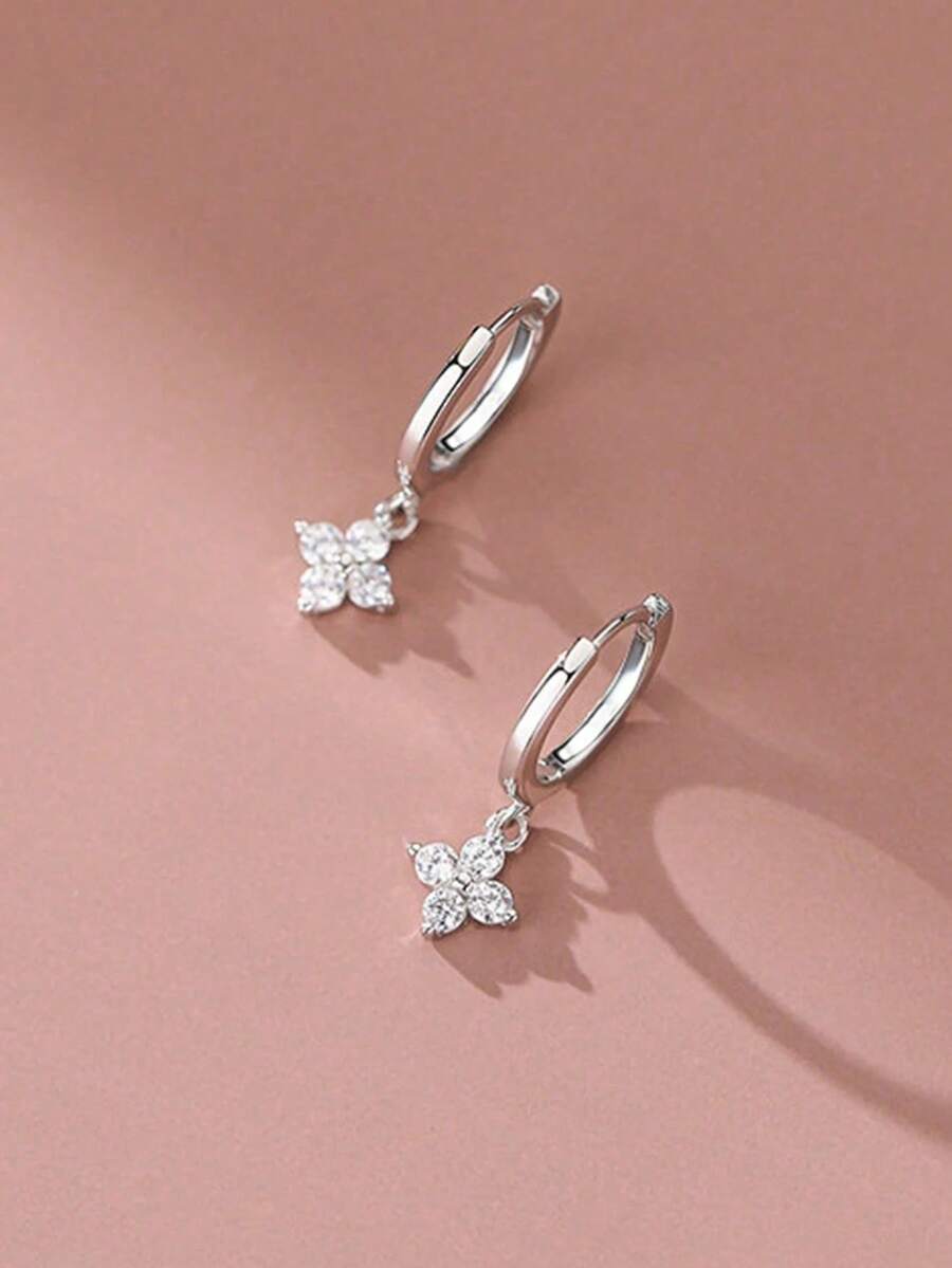 1 Pair Clover Earrings, Fashionable Luxury Elegant Style Delicate Earrings, Suitable For Daily Wear - Platinum - View 1