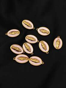 5/10pcs Stainless Steel 18K Gold Plated Oil-Drip Vintage French Portrait Virgin Mary Oval Pendant Set - Pink - View 1