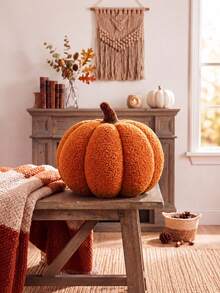 1pc Autumn Pumpkin Throw Pillow, Halloween Pumpkin Decoration, Soft Filled Harvest Decor, Suitable For Dining Table, Shelf, Sofa And Fireplace Mantel, Thanksgiving Home Decor - Orange - View 4