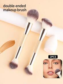 ronshadow 2pcs Makeup Brushes With 3pcs Makeup Sponge Set, Gradient Soft Bristles Blush Powder Contour Brush, Beginner Face Makeup Tools - Multicolor - View 1
