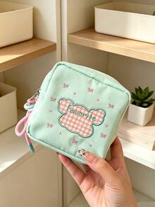 1pc/3pcs Embroidered Mini Square Pouch With Wrist Rope, Zipper Fabric Makeup Bag, Sweet Plaid Pattern, Lightweight Portable Storage Purse, Compact Handheld Pouch For Lipstick, Sanitary Pads, Daily Travel Use - Multicolor - View 7