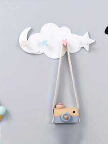 1pc Cloud Shaped 4-In-1 Moon & Star Wall Hook, Multicolor Decorative Wall Pegs, Adhesive Sticker, Children's Room & Nursery Decor Storage Rack - Multicolor - View 3
