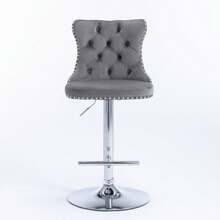 Swivel Velvet Barstools Adjustable Seat Height From 25-33 Inch,  Base Bar Stools With Backs Comfortable Tufted For Home Pub And Kitchen Island, Set Of 2,DE1712GY,Gray - 灰色 - 查看 2
