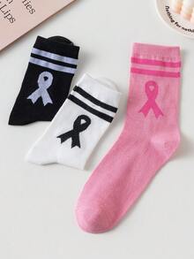 3/6/9 Pasang Kaos Kaki Wanita Model Preppy Bergaris dengan Pita, Panjang Setengah Betis, Lembut & Nyaman untuk Perjalanan Sehari-hari - MultiWarna - View 5
