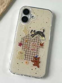 1PC Ins Autumn Cat Plaid Maple Leaf IMD Full Coverage Anti-Drop PC Phone Case Compatible With Apple 11 Pro Max/12 Pro Max/13 Pro Max/14 Pro Max/15 Pro Max/16 Pro Max/17 Pro Max - Multicolor - View 2