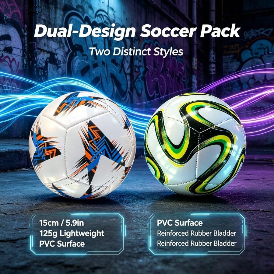 2pcs Different Pattern Tech #2 Soccer Balls, Molded Process Reduces Air Resistance, Excellent Ball Control And Flight Performance. Distinctive Futuristic Tech Appearance, Durable Material For Long-Lasting Use. Suitable For Daily Field Training, Casual Interaction, Space Decoration, Adapting To Diverse Lifestyles. - Green - View 1