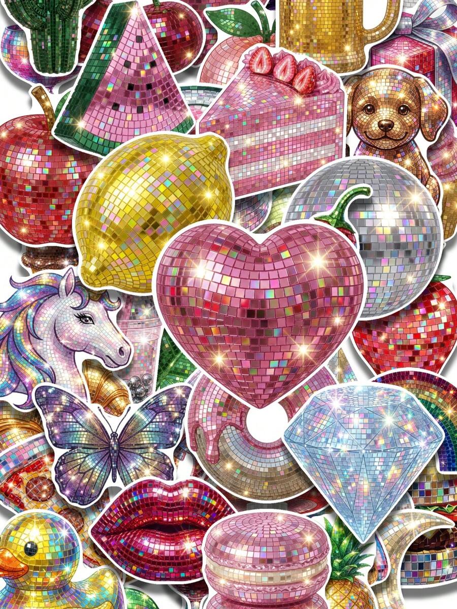 150pcs Disco Mirror Ball Aesthetic Stickers, Rainbow Holographic Food ...