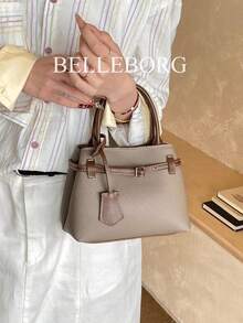 BELLEBORG 女款高級休閒拼色通勤復古帆布扣環百搭小方包手提包 - 灰色 - 查看 3