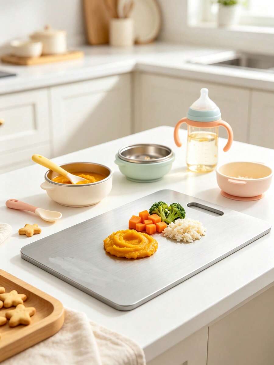 3pcs/1pc Stainless Steel Silver Double-Sided Cutting Board, Antibacterial, Non-Slip, Easy To Clean, Suitable For Cutting Vegetables, Meat, Kneading Dough, Rolling Skin, Fruit Processing, Multi-Functional Kitchen Essential, Kitchen Supplies, Kitchen Gadgets, Suitable For Home Kitchen, Baking And Restaurant Food Preparation. A Practical Choice For Cooking Enthusiasts And Home Cooks, Christmas/Back To School Gift. - 1PC - View 1