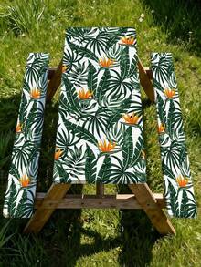 3 Pieces Picnic Tablecloth Set With Bench Cover, Elastic Edge Design, Leaf Pattern With Colorful Floral Accents, Washable Rectangular Tablecloth, Suitable For Weddings, Camping, Picnics, Garden Parties And More, Practical Essential - C - View 6