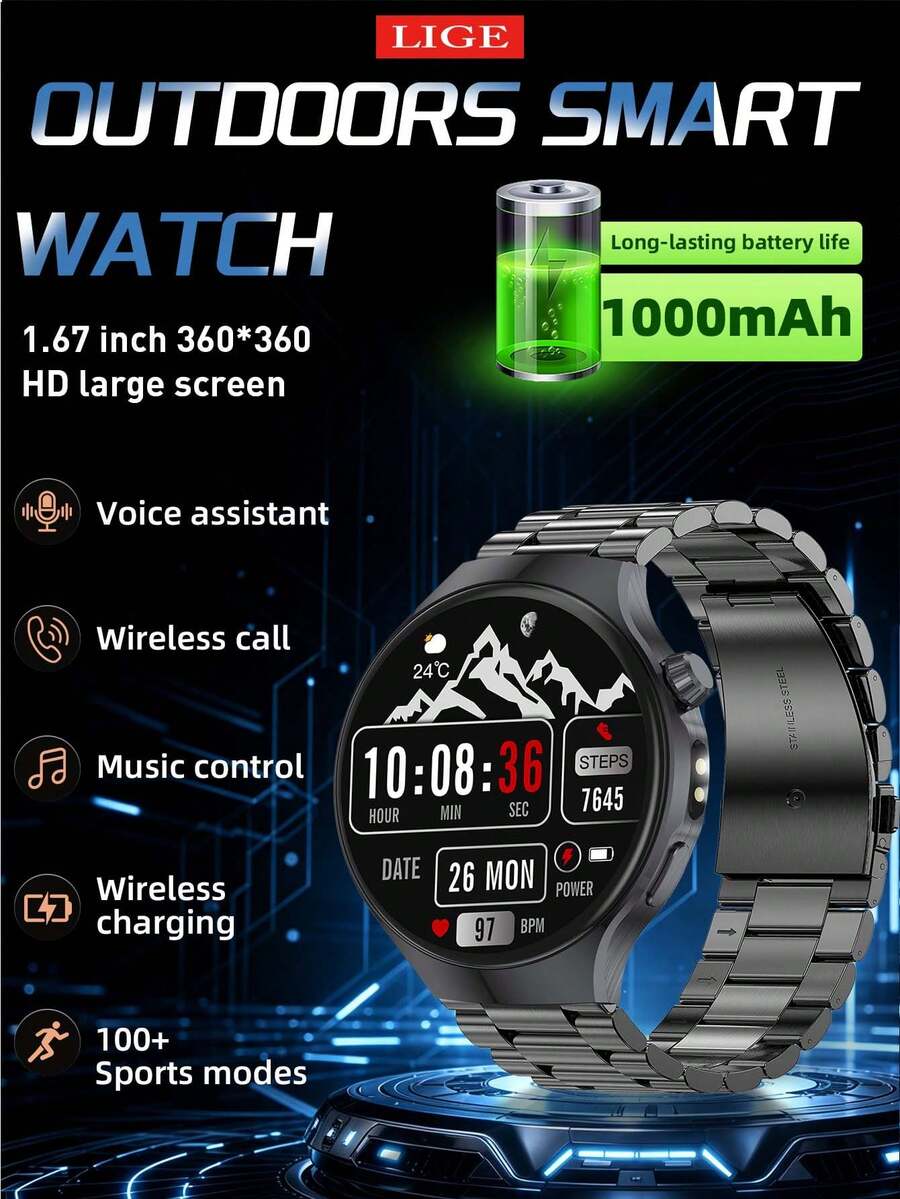 Jam Tangan Pintar LIGE Terbaru, Baterai Kapasitas Besar 1000mAh, Lampu LED, Prakiraan Cuaca, Tampilan Panggilan Masuk, Pelacak Olahraga, Jam Tangan Olahraga Pintar Multifungsi yang Modis - View 1