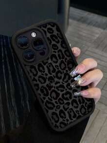 1pc Solid Black TPU Full Coverage Phone Case, Dark Leopard Print Design, Raised Lens Protection, Anti-Slip & Shockproof, Compatible With Apple All Series And Multiple Models, Suitable For Women's Daily Use Vacation Style Exquisite Gift, Compatible With Apple 11/12/13/14/15/16/17 Pro Max, A55/A54/A53/A52/A51, S26/S25/S24/S23/S22/S21 All Series Models - Black - View 5