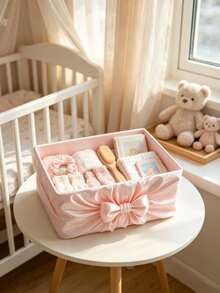 Bowknot Decor Storage Box Drawer Organizer Basket Cute Desktop Storage Bucket Suitable For Baby Clothes, Socks, Hair Accessories, Nursery Storage Organizer Box - Multicolor - View 9