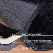 Soft Shag Rugs For Bedroom, Black Fluffy Shaggy Rugs For Living Room, Luxury Modern Plush Carpet Girls Boys Room Dorm Indoor Home Decor, Upgrade Non-Slip - 黑色 - 查看 7