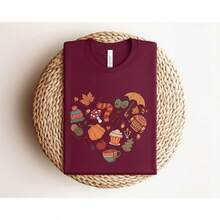 Autumn Heart T-Shirt: Cozy Fall Graphic Tee - Bella Canvas 3001 - 樣式1 - 查看 2