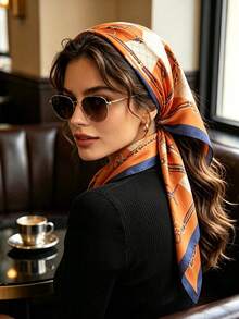 1 pieza Pañuelo cuadrado de satén con estampado de cadena y correa de cuero ecuestre vintage, pañuelo retro multifuncional, accesorio de decoración para bolso, adecuado para mujeres - Multicolor - Ver 10