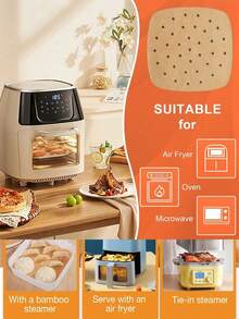 300pcs Square Perforated Air Fryer Baking Paper Liners, Natural Non-Stick Heat-Resistant Parchment Paper Cooking Mats, Suitable For Oven Baking, Fried Chicken, French Fries, Pizza, Kitchen Baking Supplies, Back To School And Holiday Cooking Essentials [200/100pcs] - Multicolor - View 9