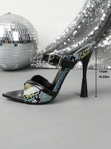 Sandalias de tacón alto con punta puntiaguda, correa cruzada y hebilla, moda primavera/verano - Verde - Ver 3