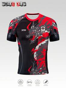 New Japanese Style Autumn Men's Soccer Jersey, Soft Sports Top, Black Dragon Pattern Ink Painting Print - Black - View 7