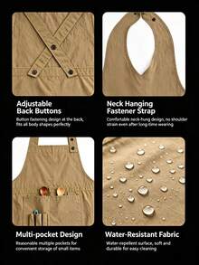 1pc Women's Halter V-Neck Linen Texture Art Apron, Multi-Pocket Design, Stain-Resistant & Breathable, Suitable For Painters, Art Studio Creation, Kitchen Cooking & Baking, Floral Arrangement, Home Cleaning & Barista Work - Multicolor - View 6