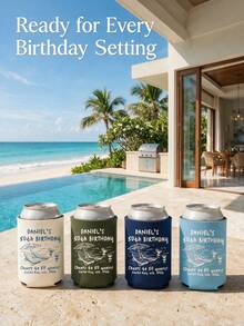 1pc Personalized Birthday Can Cooler, Custom Text Can Sleeve, Beach Party Drink Holder, Milestone Birthday Favor. - Multicolor - View 5