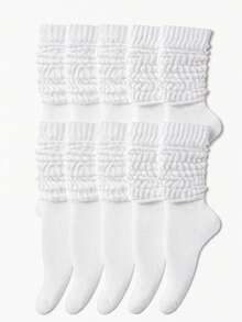 Women Ruffled Edge Ribbed Slouch Socks, Soft Breathable Solid Color Mid Calf Stackable Socks, Comfort Casual Crew Socks For Ladies, Suitable For Daily Street Outfit, Campus Wear, Matching Skirts, Home Leisure, All Season Daily Casual Matching - Multicolor - View 11