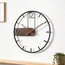 Large Size Wrought Iron & Wood Combination Wall Clock, European Style Fashion Wall Clock, Home Decor For Living Room, Bedroom, Simple & Luxury Design, Silent Movement Room Decor - 彩色 - 查看 4