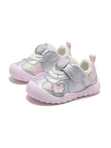 mini bala Little Girls' Casual Sneakers 2026 New, Mesh Splicing Bow Decor Hook & Loop Soft Sole Breathable Kids Shoes - Smoky Silver - View 4