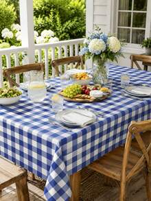 1pc Blue White Plaid Table Cloth, Farmhouse Polyester Round Tablecloth With Gingham Check Pattern, Soft Washable Decorative Table Cover For Dining Table, Kitchen, Picnic, Party, Wedding, Home Decor And Indoor Outdoor Use - Multicolor - View 9