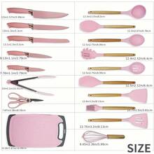 Juego de 19 utensilios de silicona para hornear con mangos de madera, cuchillos resistentes al calor, herramientas de cocina duraderas (blanco crema) - Ver 5