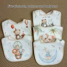 5pcs Cartoon Print Baby Bibs For Newborns, 3pcs Soft Absorbent Teething Bibs For Baby Boys And Girls - Light Khaki - View 10
