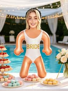 1pc Customized Face Photo Inflatable Bride Party Prop, Personalized Bride Swimsuit Design Inflatable Decoration, Wedding Party Outdoor Supplies, Bridal Shower, Pool Party, Anniversary, Holiday Celebration And Holiday Event Decor - Multicolor - View 4