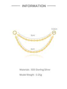 1PC 925 Sterling Silver Dangle Chain Attachment Beaded Nose Chain Double/Triple Layer Chain Connector Dangle Helix Cartilage Chain Accessory - Gold - View 13