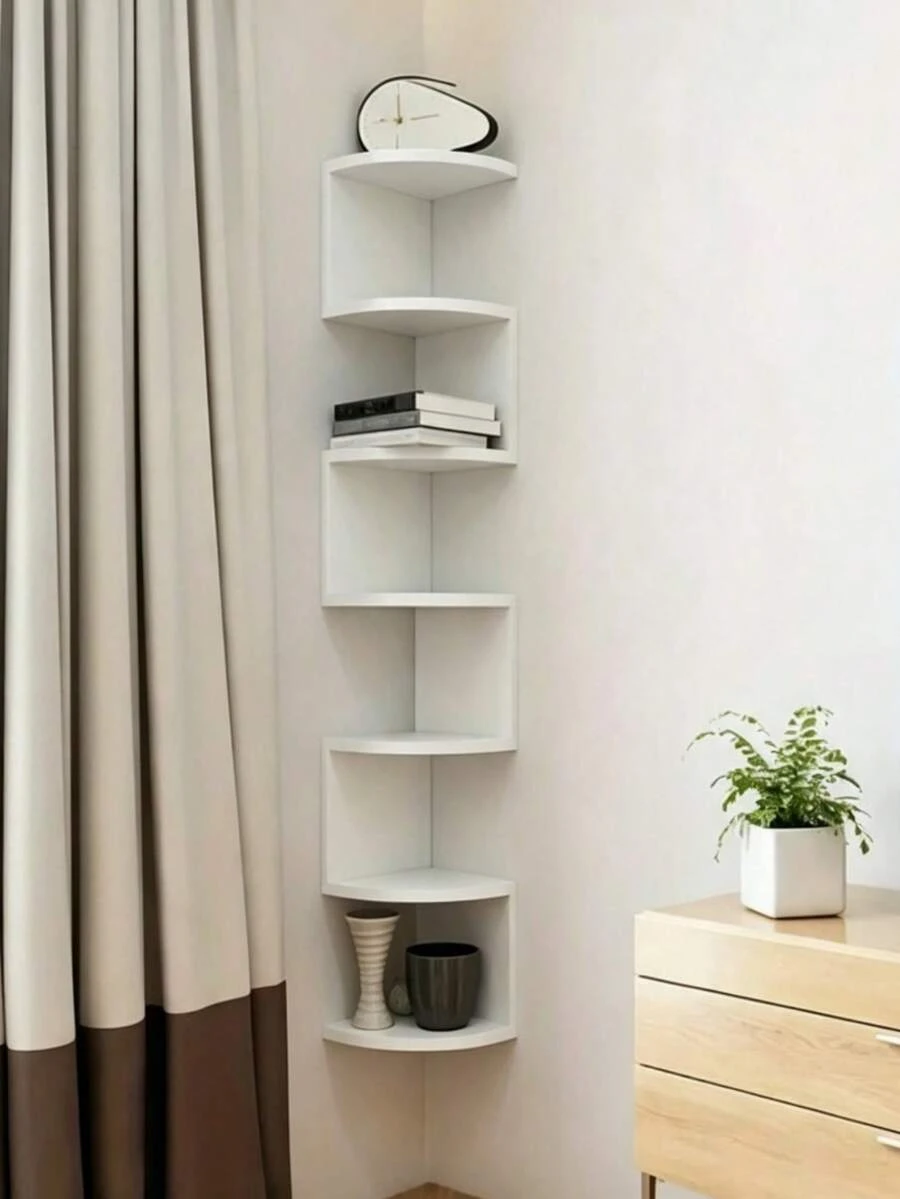 1pc Corner Wall Shelf, Moisture-Proof, No-Drill Installation, Bedroom Wall Corner Bookshelf, Kitchen Triangle Storage Rack