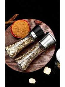 Salt And Pepper Grinder Tall Size - Black Pepper,Herb Shakers Mill Refillable Manual - Stainless Steel Lid - Adjustable Coarseness - Glass Material- Fits In Home,Kitchen,Barbecue - Transparent - View 11