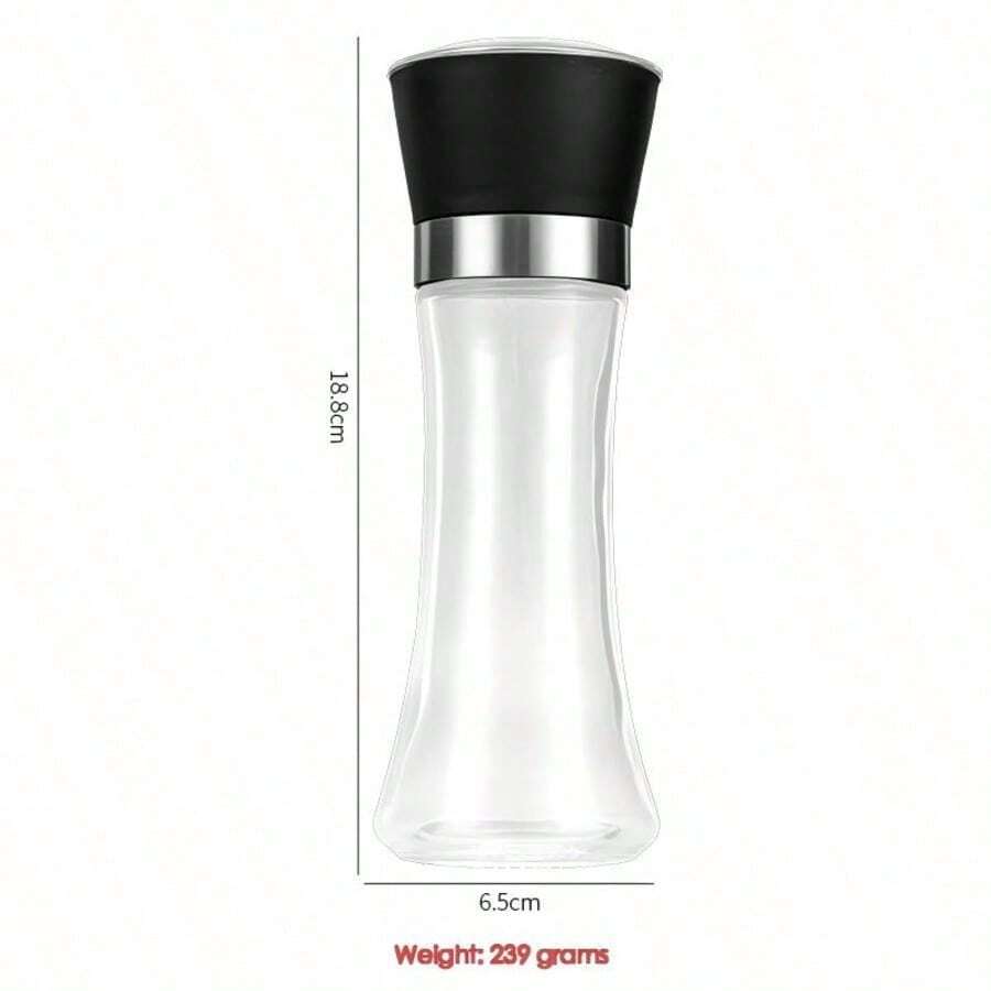 Tall Salt And Pepper Grinder – Black Pepper And Vanilla Seasoning Bottle, Reusable Manual Grinding – Plastic Lid – Adjustable Grind Setting – Glass Material – Ideal For Home, Kitchen, And Barbecue - Clear - View 1