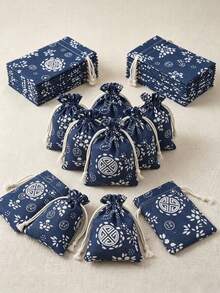 Linen Drawstring Storage Bag For Her/Him, Small Fabric Sachet Bag, Colorful Geometric Traditional Print, Soft Rope Closure, Durable Foldable Gift Bag, Suitable For Home, Office, Wedding, Party, Jewelry, Handmade, Market Stall And Travel Storage - Regular Model - View 3