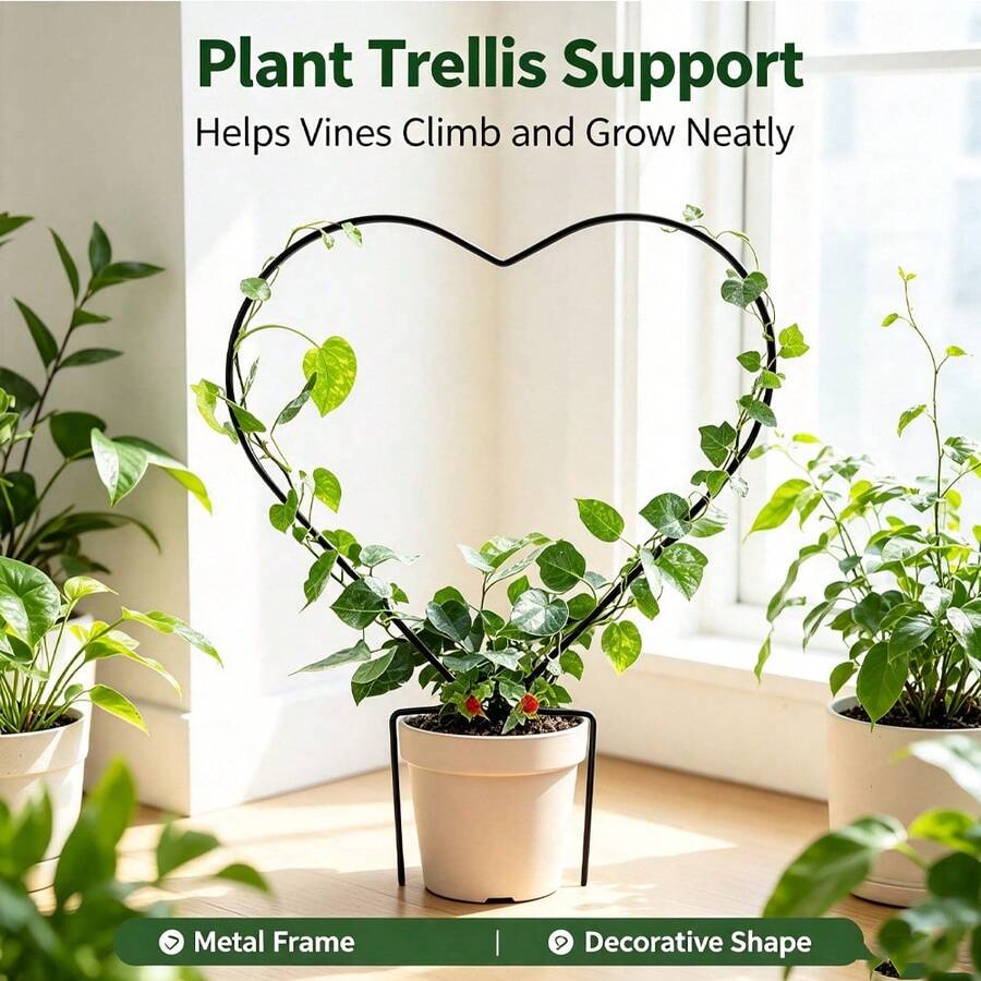 Heart-Shaped Plant Support, Casual Style Indoor/Outdoor Garden Support Structure With Post Design, Sturdy And Lightweight, Suitable For Potted Plants, Enhances Greenery Aesthetics, Applicable For Home And Office Environments. Heart-Shaped Design, Stable Structure, Ideal Choice For Plant Enthusiasts.