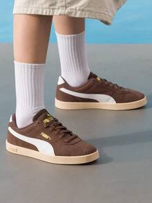 Puma Club II 男女款經典復古訓練鞋 舒適透氣輕量運動休閒運動鞋 397444-15 - 棕色-彪馬白-金色 - 查看 1