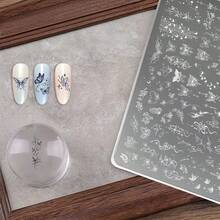 1PC Silver Square Starlight Butterfly Nail Art Stamping Plate, Star Moon Vine Butterfly Pattern Transfer Template, DIY Nail Art Pattern Engraving Steel Plate, Fine Line Pattern Clear Engraving Resistant To Breaking, Multiple Butterfly Pattern Styles For Free Combination And Matching, Suitable For School Nail Salon Practice, Christmas Atmosphere Nail Art Creation, Halloween Dark Butterfly Nail Art Styling, Short Video Promotion - Multicolor - View 3