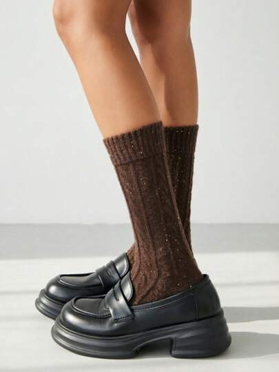 1/4/5pairs Of French Romantic Style Wool Socks Autumn And Winter Thickened Medium Tube Socks, Fried Dough Twists Pattern Women's Socks